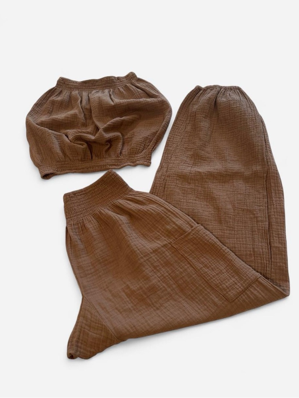 Bobi Los Angeles tan smocked tube top and pants set